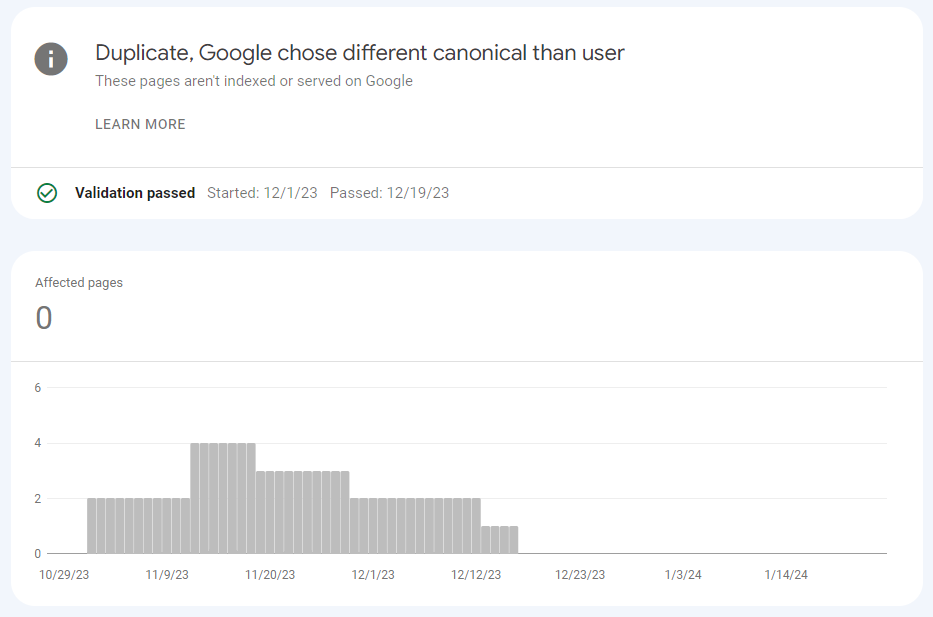صفحه خطای Duplicate, Google chose different canonical than user در سرچ کنسول گوگل